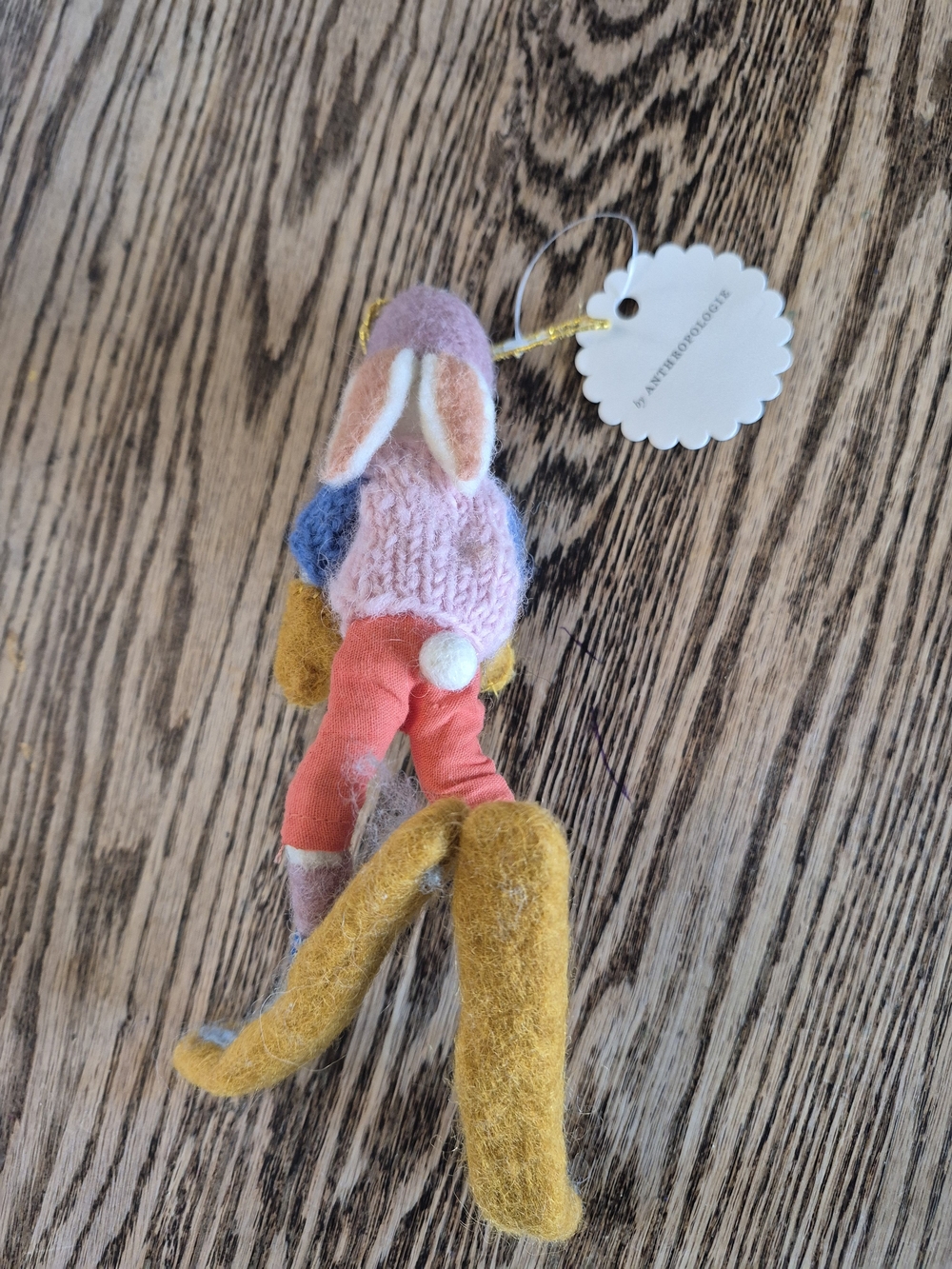 Anthropologie Colorful Felt Skiing Bunny Ornament with Mustard Skis - Picture 2 of 2